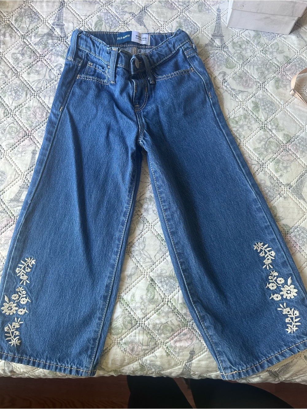 Old Navy Blue Embroidered Wide-Leg Jeans